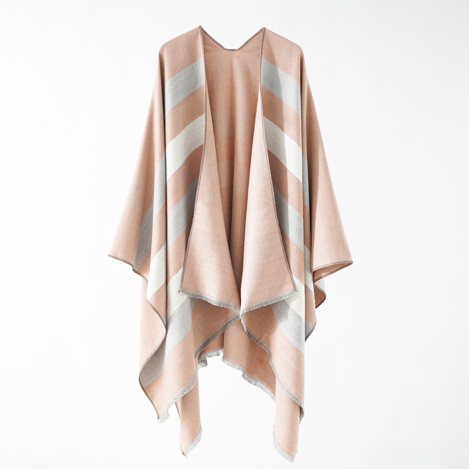 Wide Striped Autumn Winter Cashmere like Women Multi Functional Summer Air Conditioned Room Split Gold Silk Cape Shawl