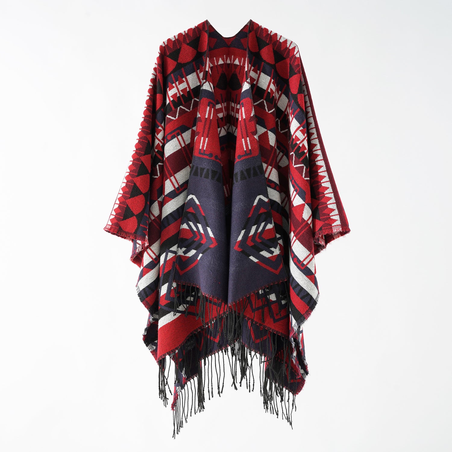 Retro Warm Shawl Nepal Ethnic Slit Scarf Cashmere Tassel Cape Autumn Winter Women