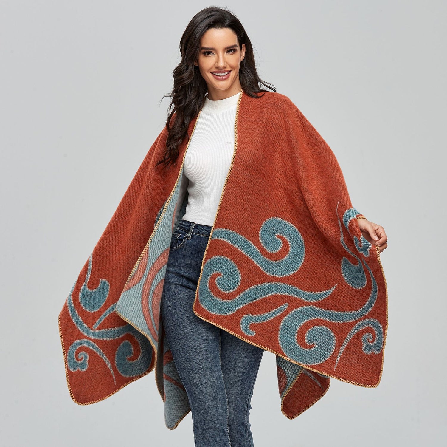 Shawl Women Autumn Winter Warm Cashmere Cape Scarf Slit Fashionable Travel Photography Shawl